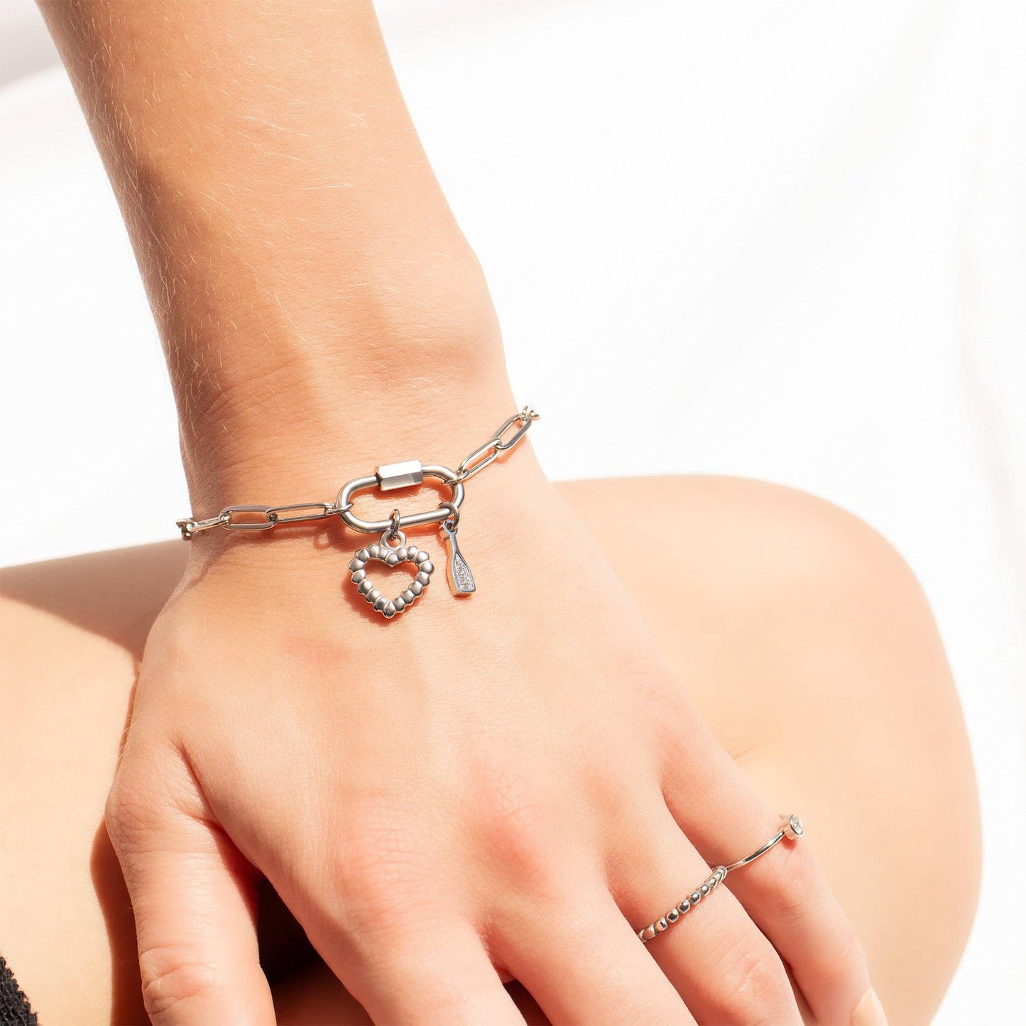 18K Gold PVD Stainless Steel Paperclip Carabiner Bracelet