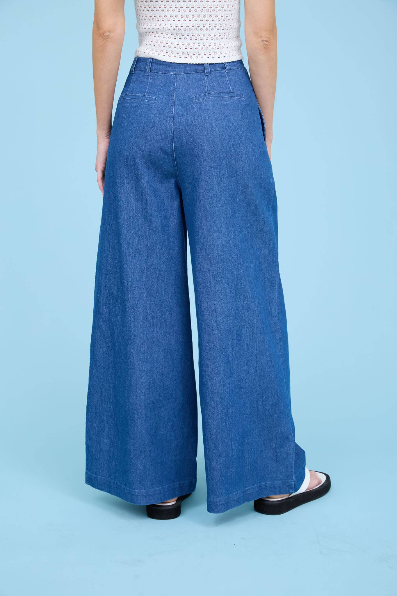 BLU PEPPER PLEATED WIDE LEG CHAMBRAY PANTS