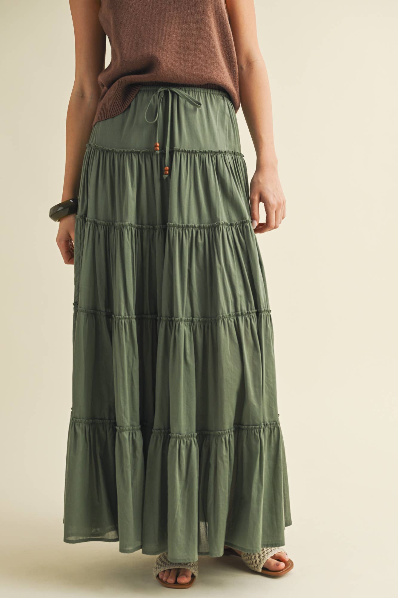 MUSTARD SEED DRAWSTRING DETAIL TIERED MAXI SKIRT