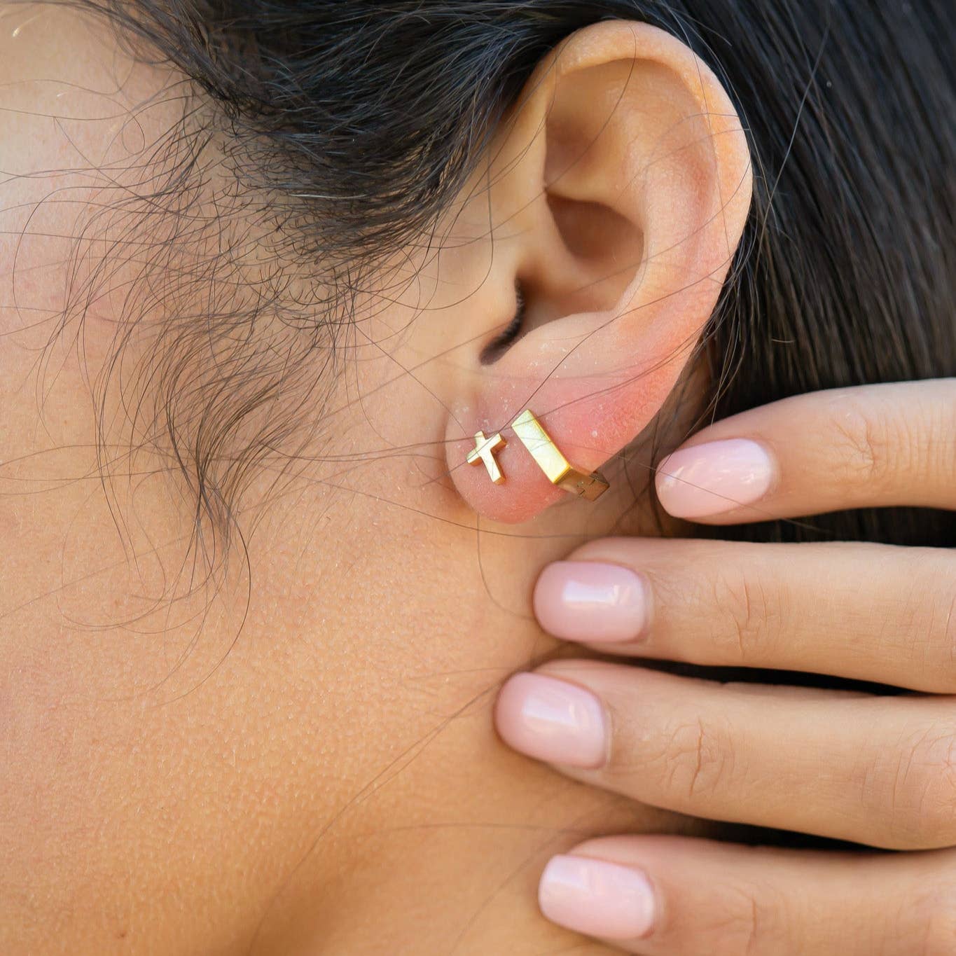 18K Gold PVD Stainless Steel Square Huggie Earrings