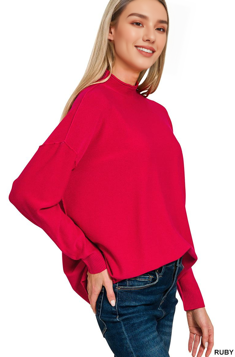 Viscose Mock Neck Exposed Seam Sweater SI-28686