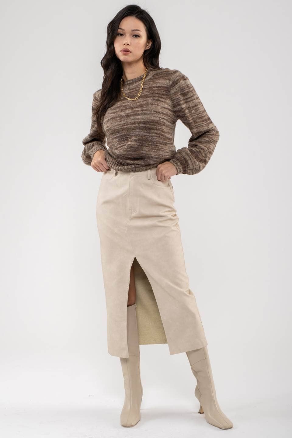 MOON RIVER MULTI-COLORED HEATHER KNIT SWEATER