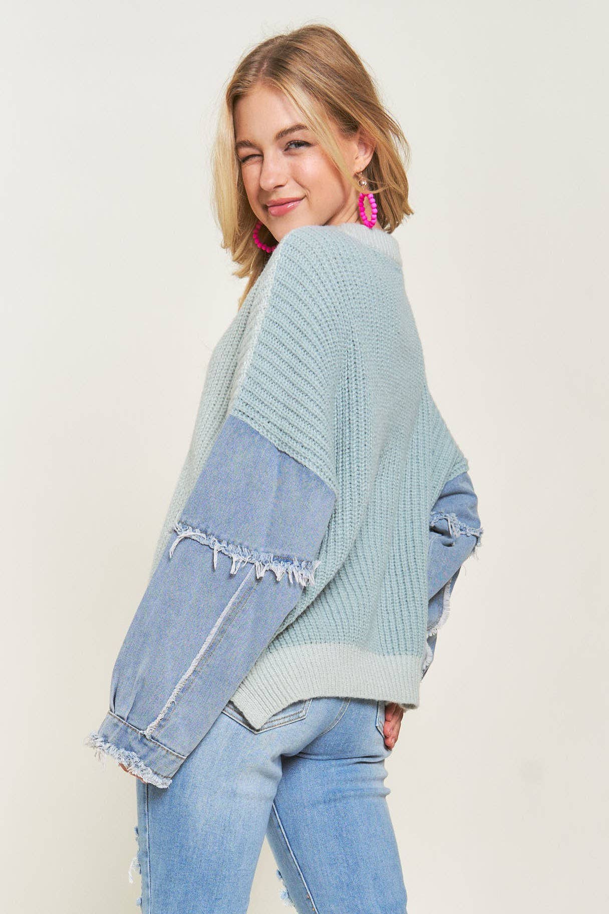 Adora LA COLORBLOCK SWEATER TOP DENIM SLEEVE
