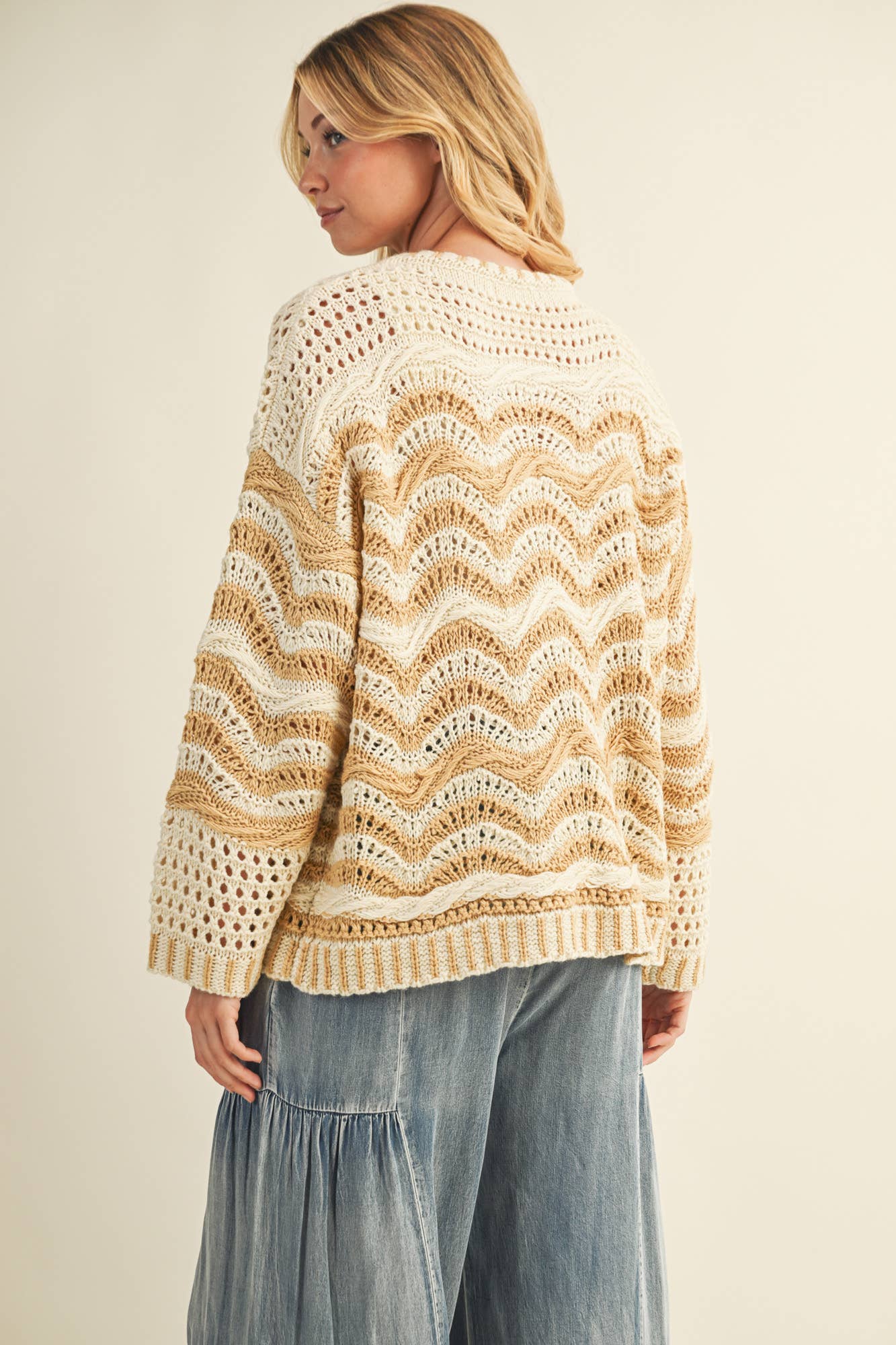 MUSTARD SEED WAVE PATTERN SWEATER CARDIGAN