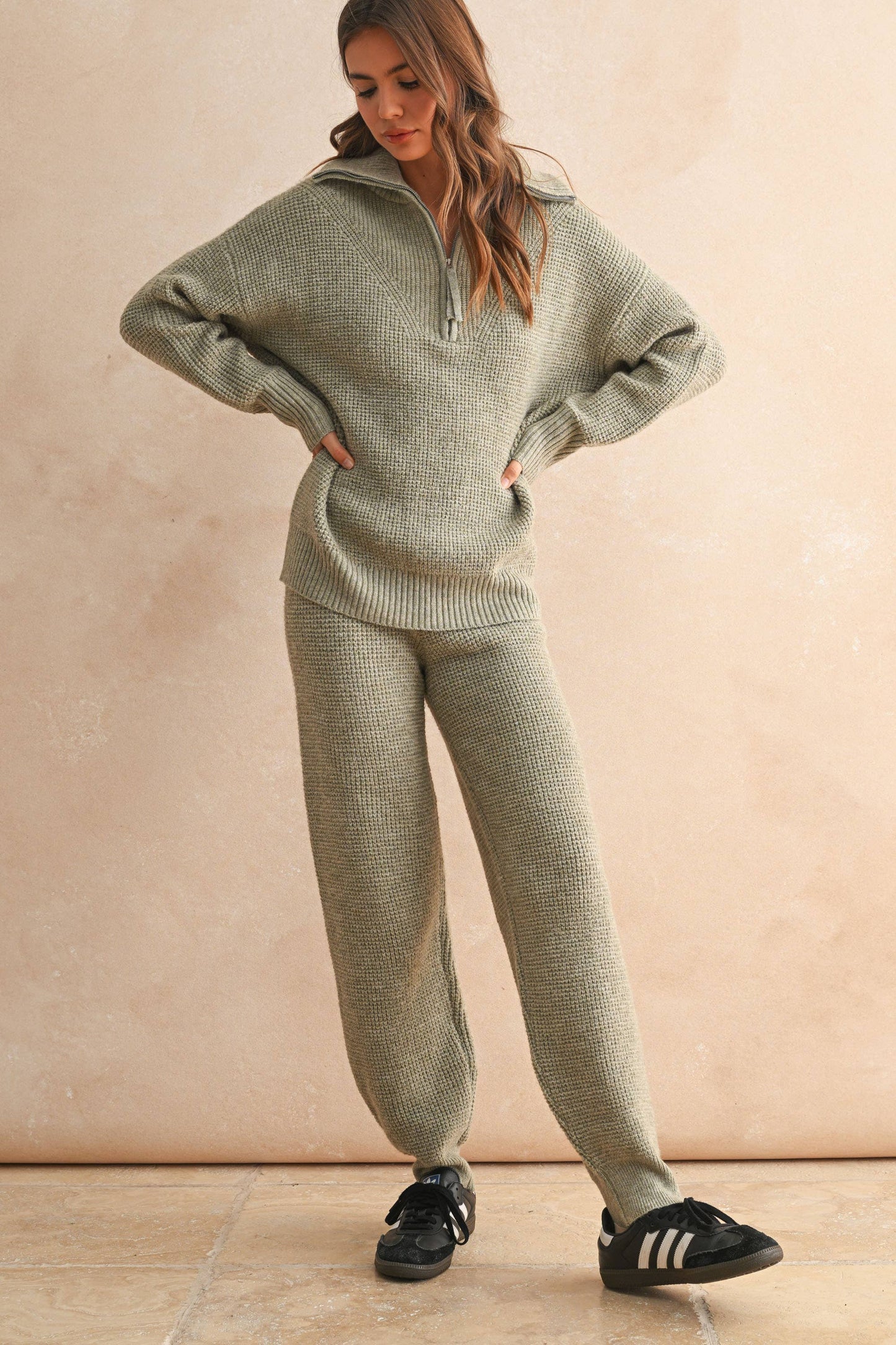MIOU MUSE WAFFLE PATTERN SWEATER JOGGER PANTS