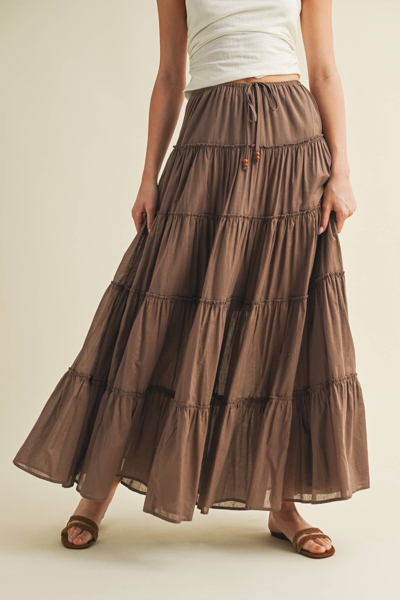 MUSTARD SEED DRAWSTRING DETAIL TIERED MAXI SKIRT