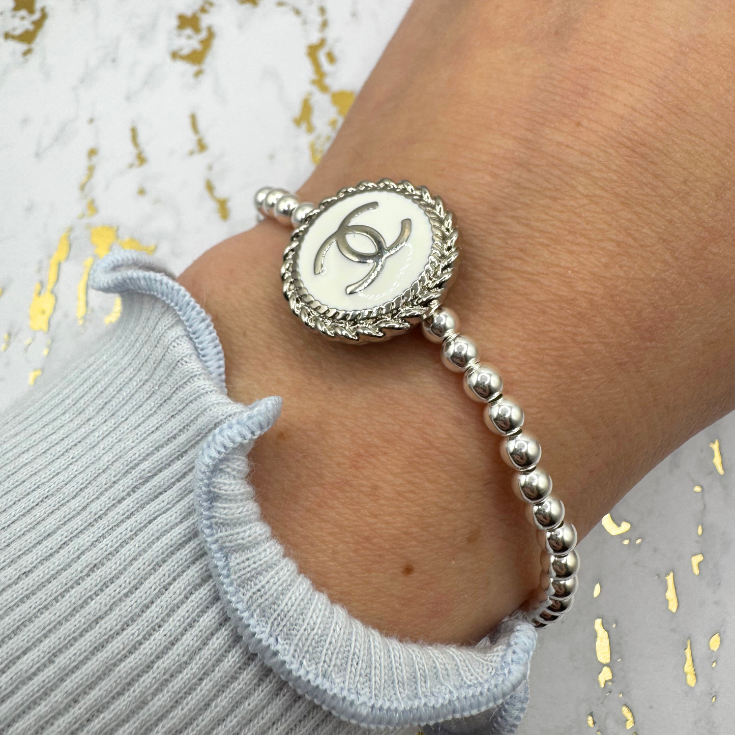 CC 4mm Sterling Silver Beaded Bracelet