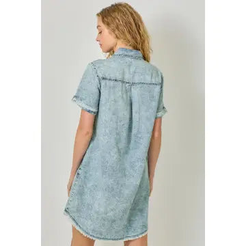 Mystree Blue Denim 60966 Rolled Up Sleeve Dress