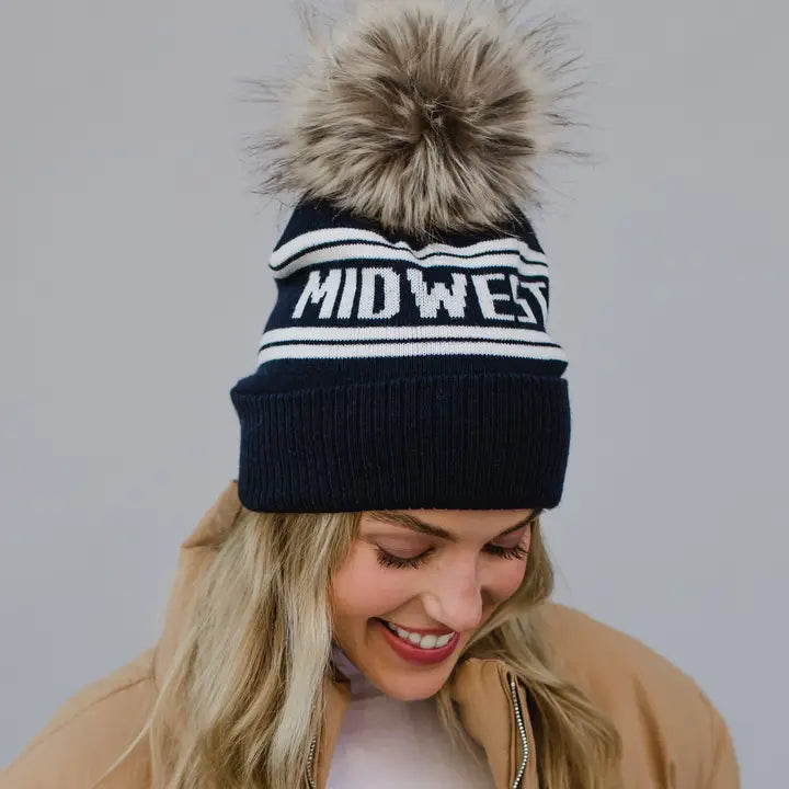 Navy & Off White Midwest Pom Hat