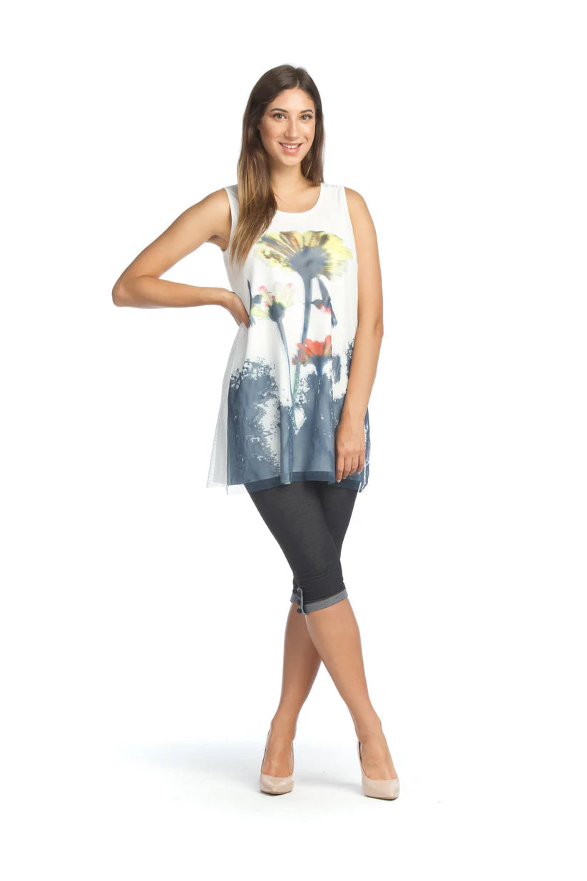 Papillon PD07541 WHITE Layered Mesh Sunflower Floral Dress