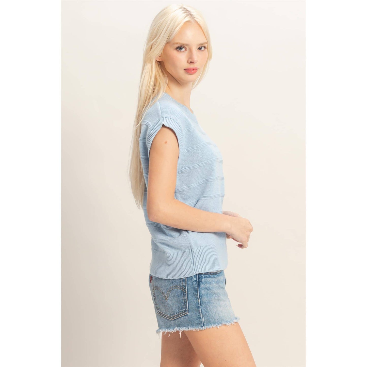 Textured Round Neck Dolman Sleeve Top