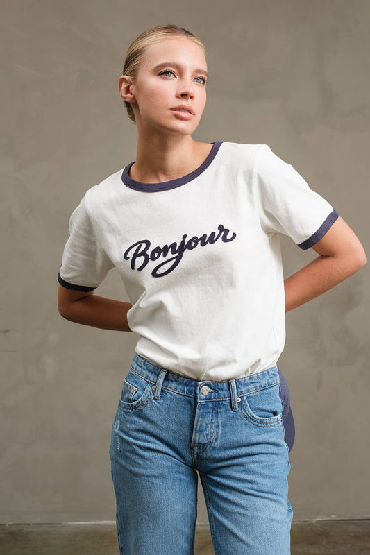 Bonjour Contrast Ringer Tee  By Raisonnel
