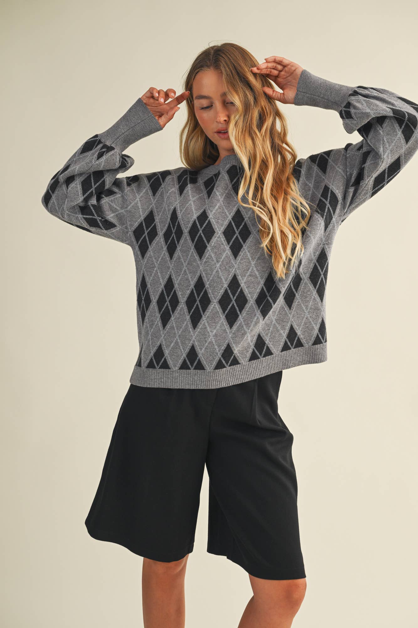 MUSTARD SEED ARGYLE PATTERN SWEATER TOP