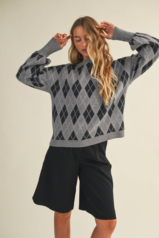 MUSTARD SEED ARGYLE PATTERN SWEATER TOP