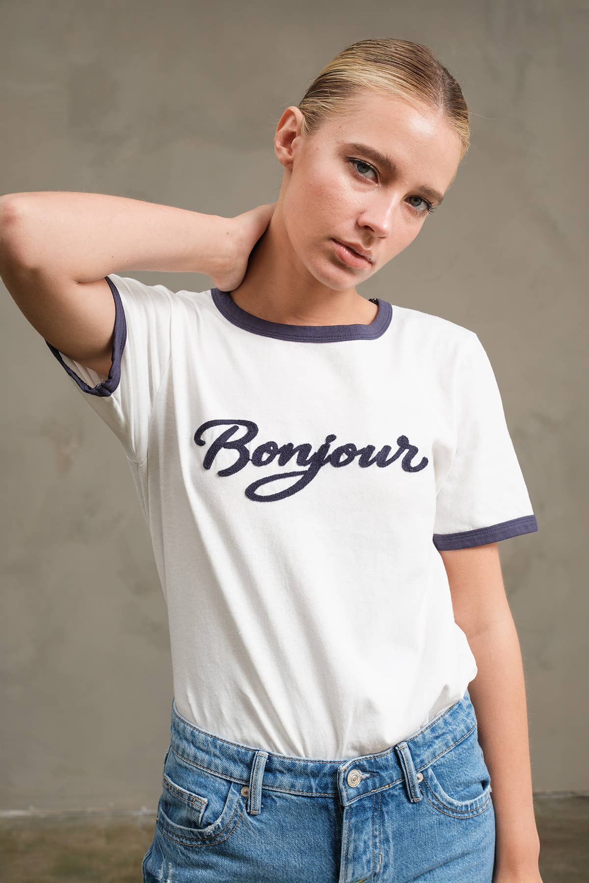 Bonjour Contrast Ringer Tee  By Raisonnel