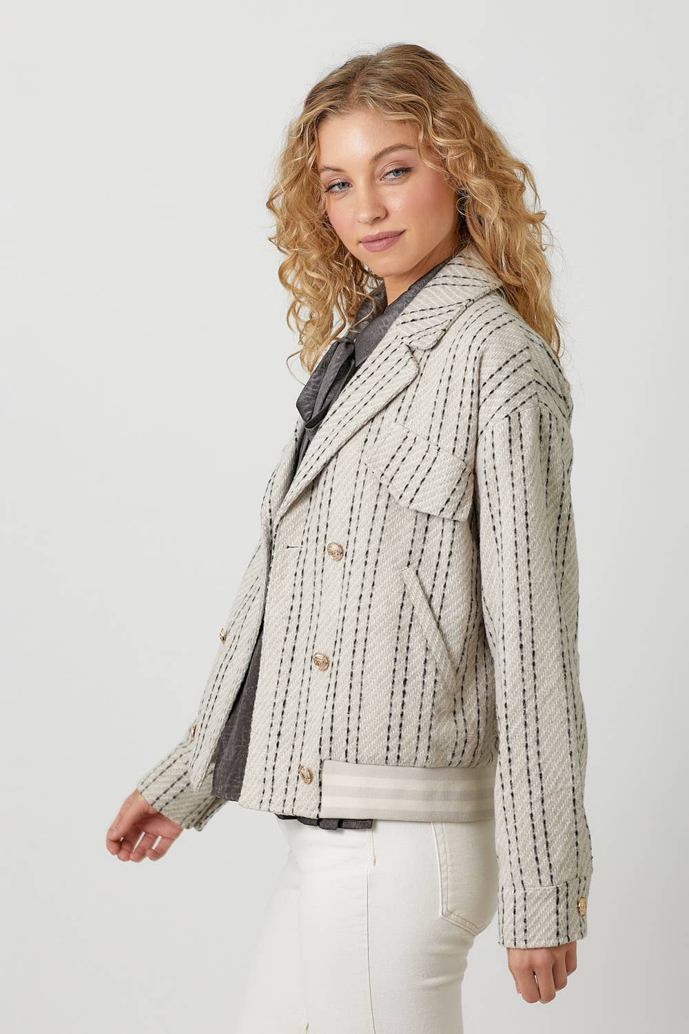 Mystree Stripe Bomber Jacket