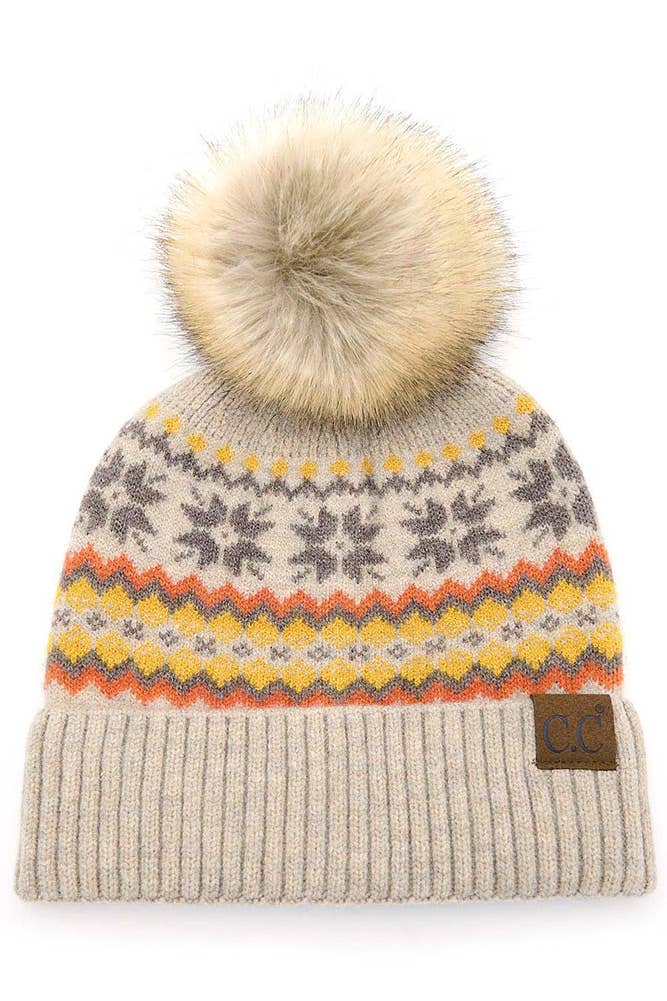 C.C Nordic Fair Isle Pom Beanie Hat
