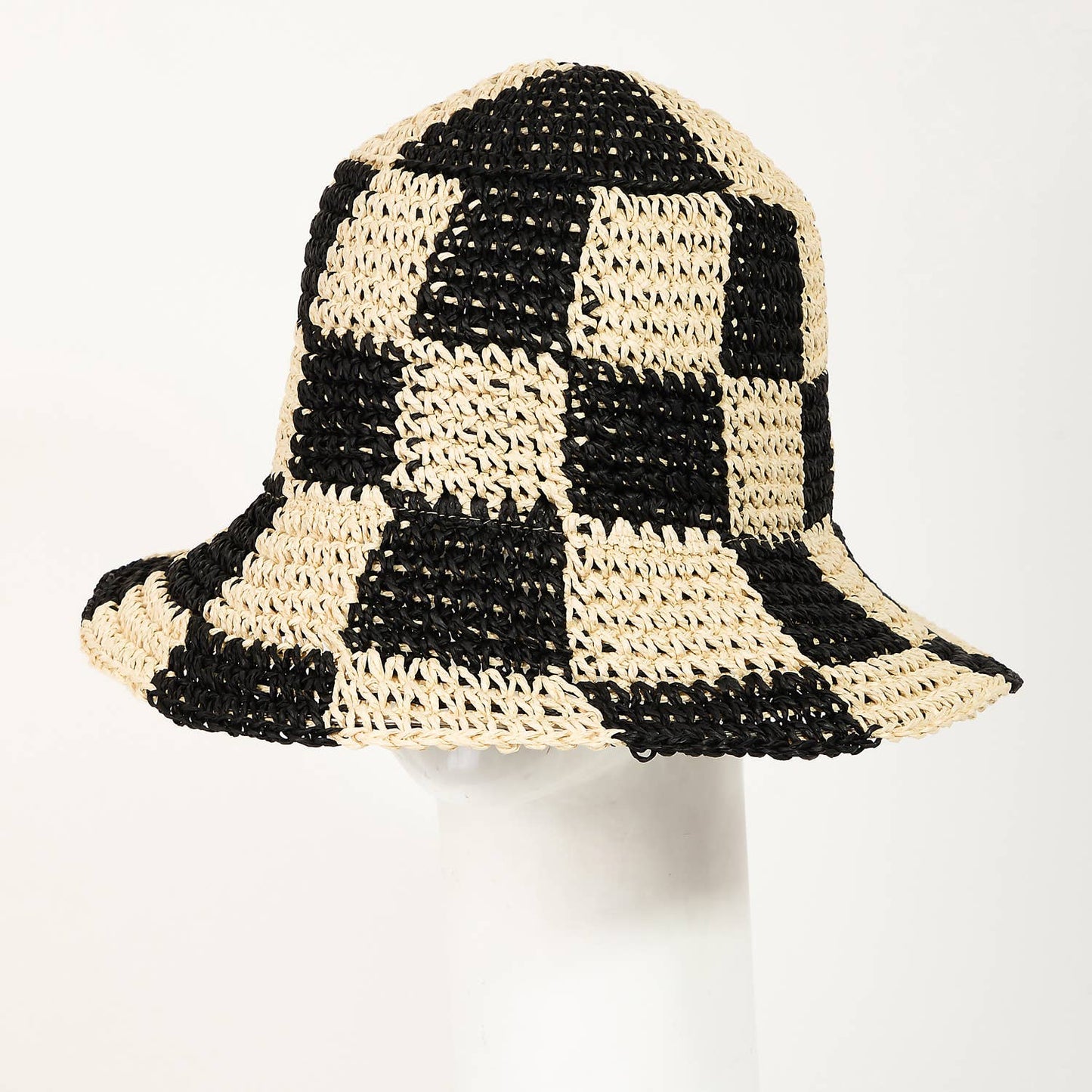 Straw Braided Checkered Bucket Hat