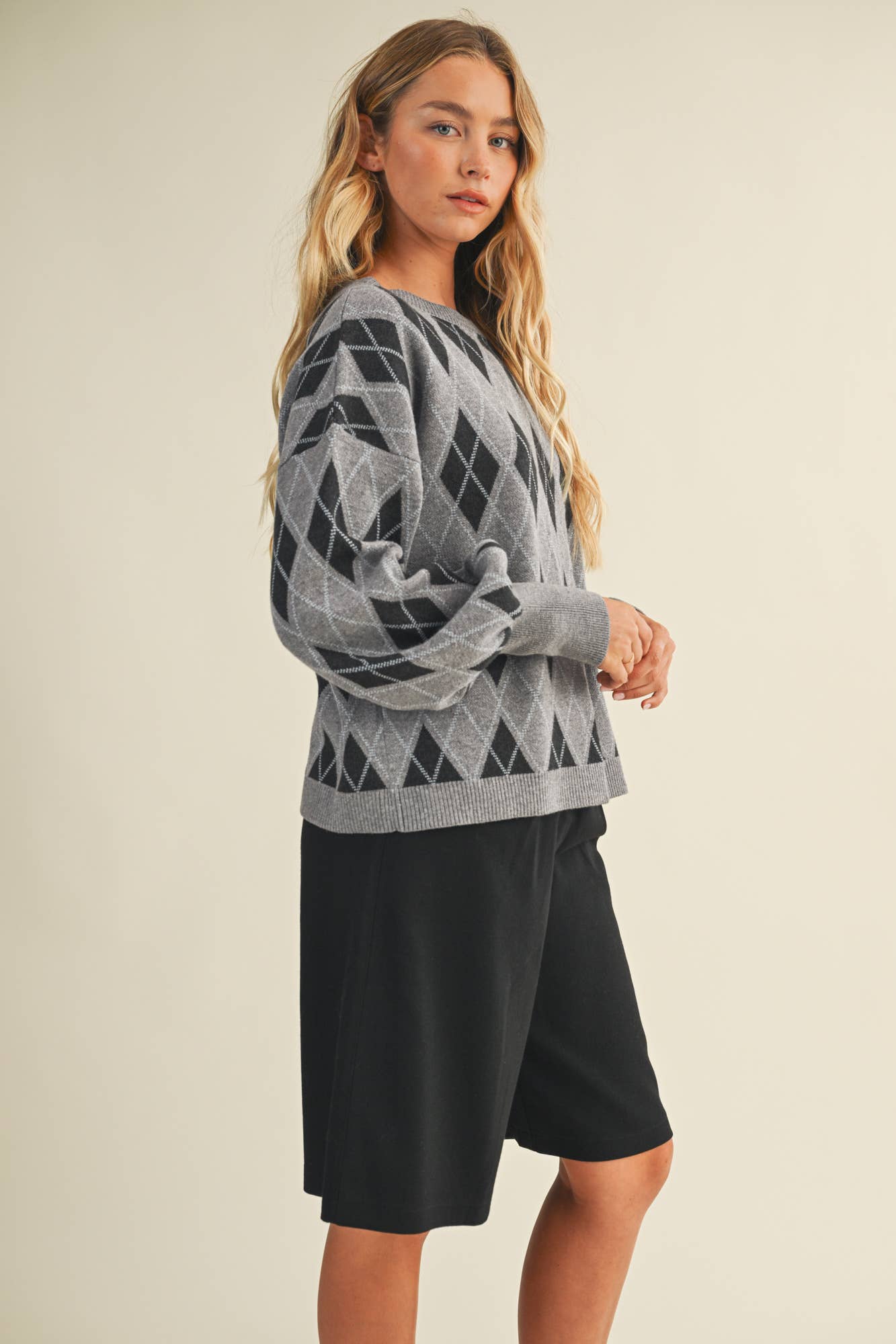 MUSTARD SEED ARGYLE PATTERN SWEATER TOP