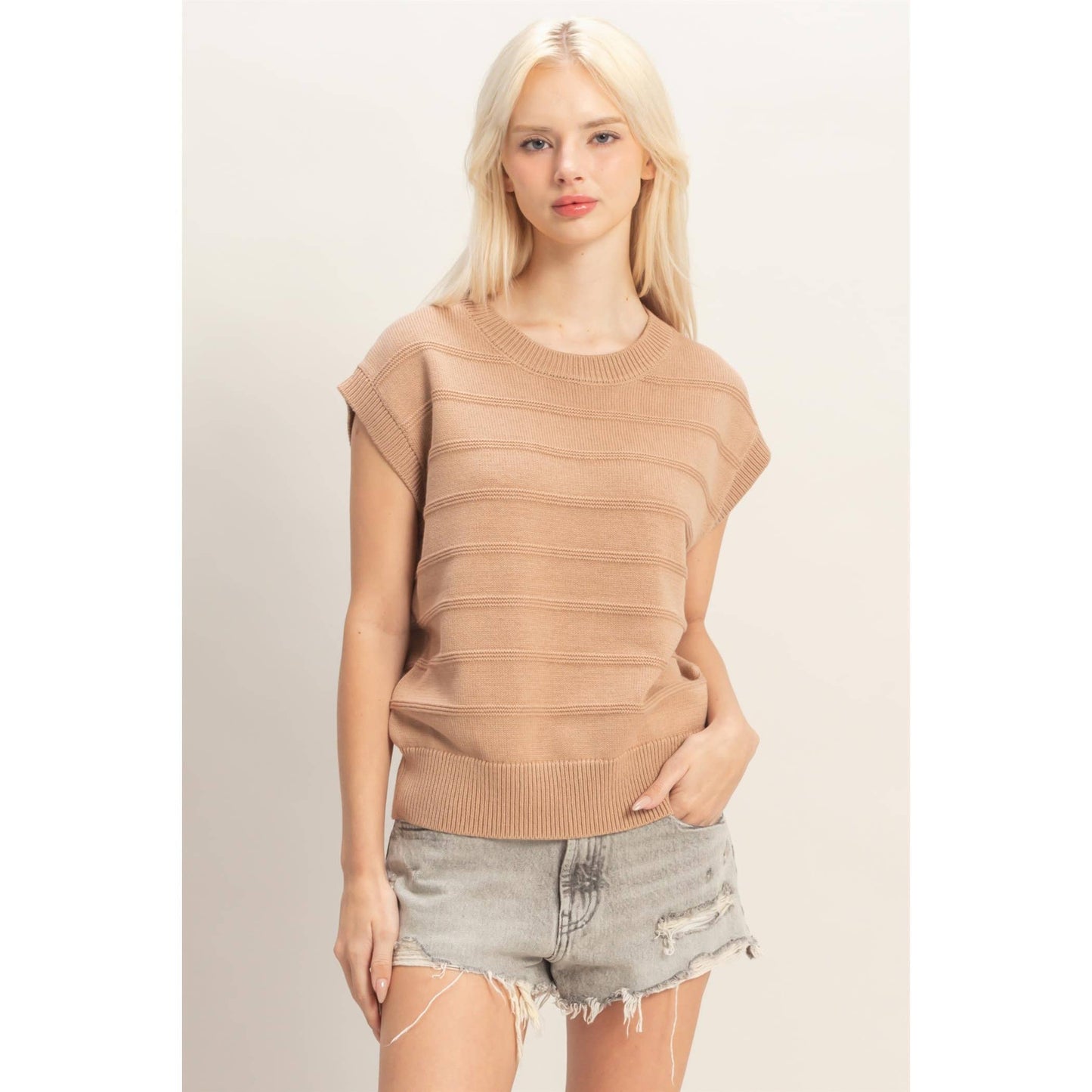 Textured Round Neck Dolman Sleeve Top