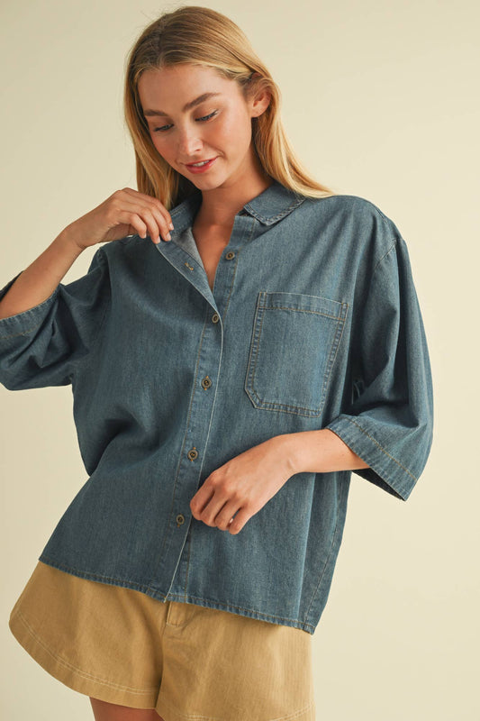MUSTARD SEED BUTTON UP DENIM SHIRT TOP