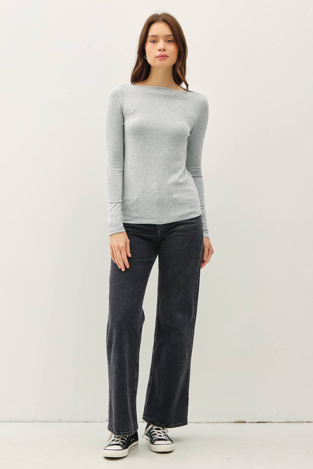 BASIC BOAT NECK LONG SLEEVE KNIT TOP