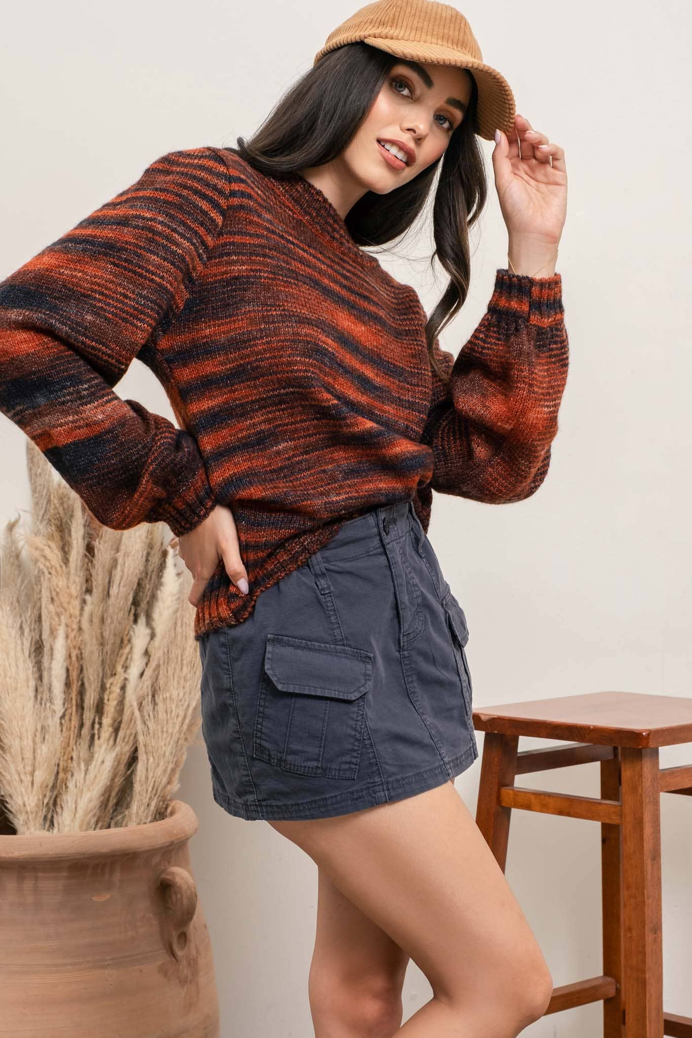 MOON RIVER MULTI-COLORED HEATHER KNIT SWEATER