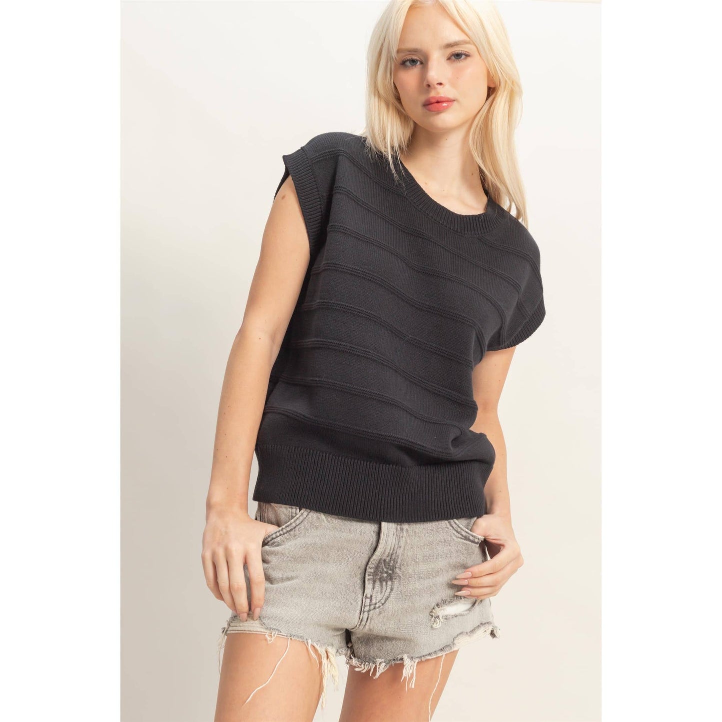 Textured Round Neck Dolman Sleeve Top