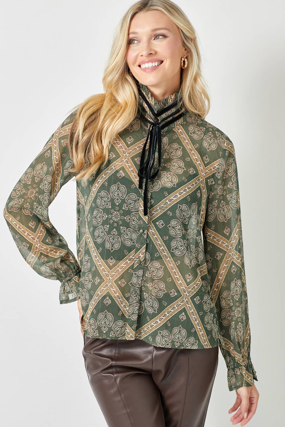 Mystree Tie Neck Blouse