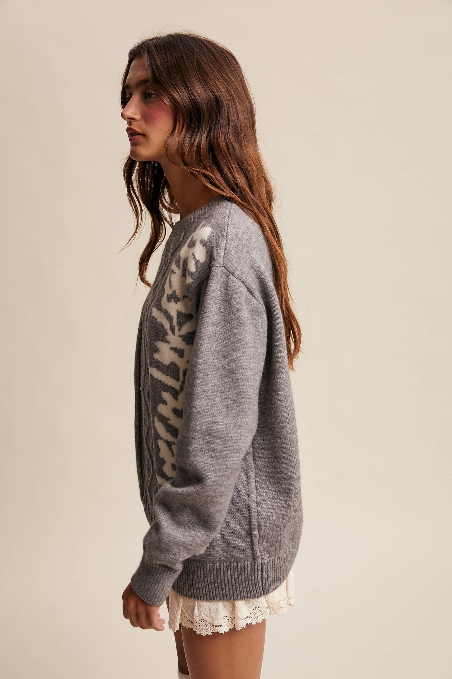 Floral Panel Cable Knit Sweater By Listicle