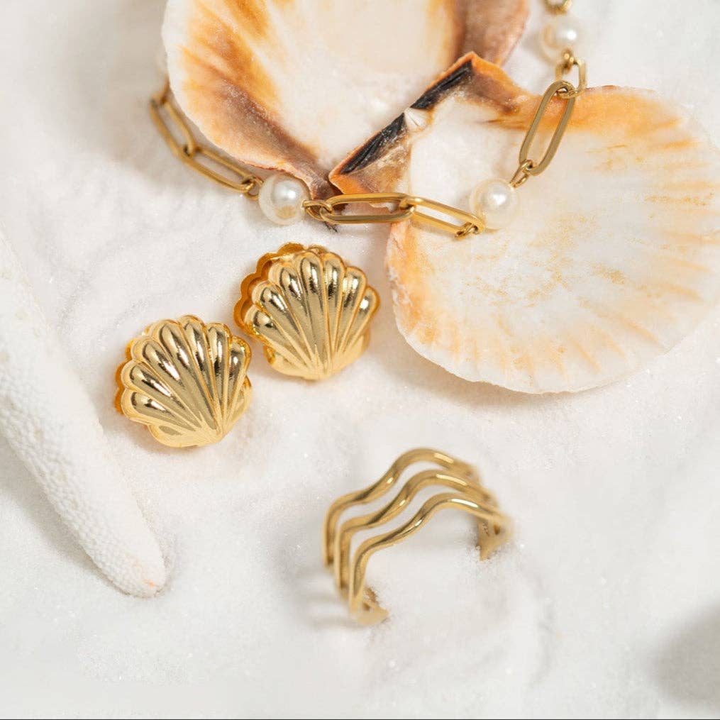 WJW 18K Gold PVD Steel Station Pearl Paperclip Chain Bracelet