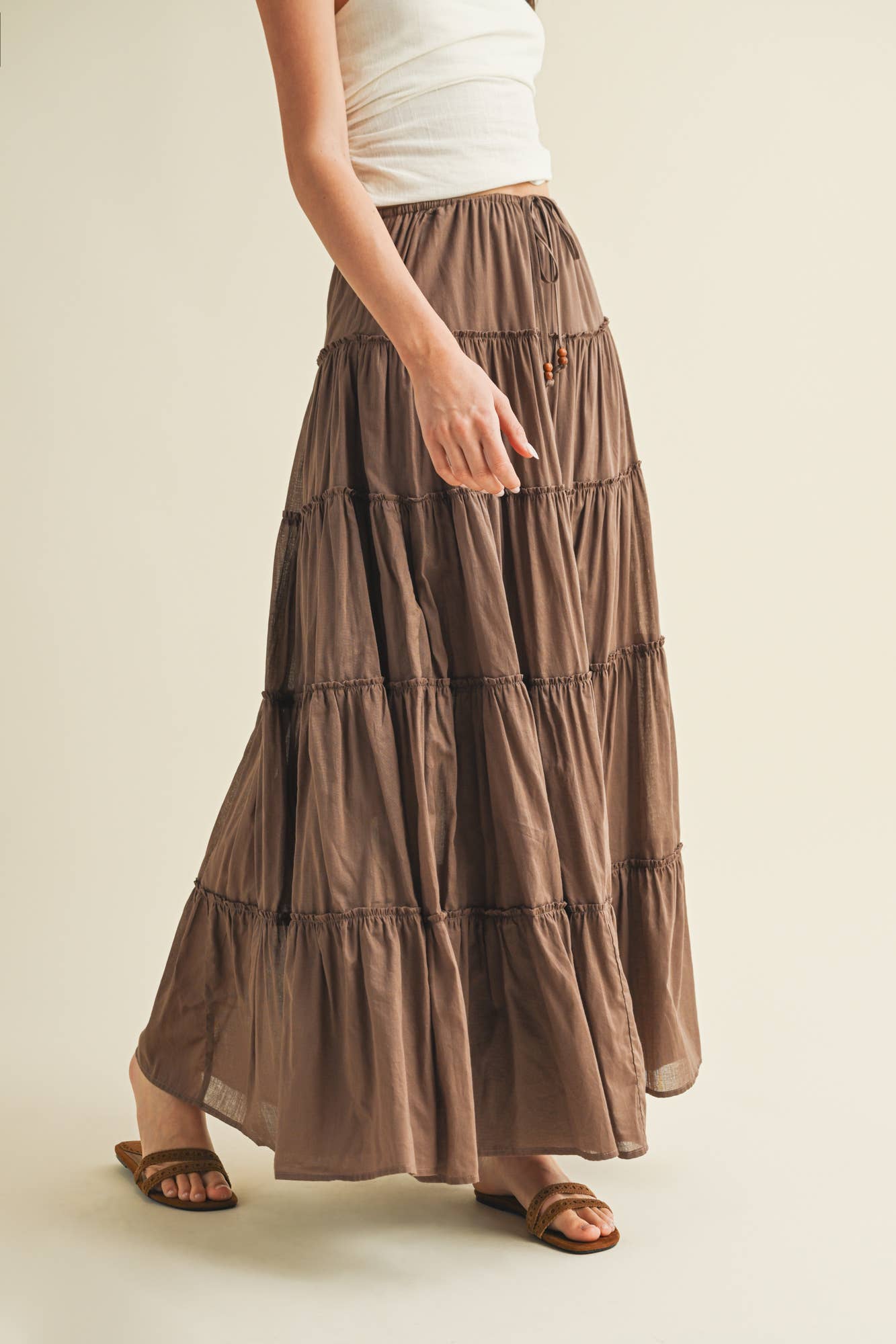 MUSTARD SEED DRAWSTRING DETAIL TIERED MAXI SKIRT