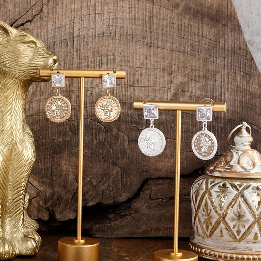 Starlit Relics – Coin & Crystal Drop Earrings