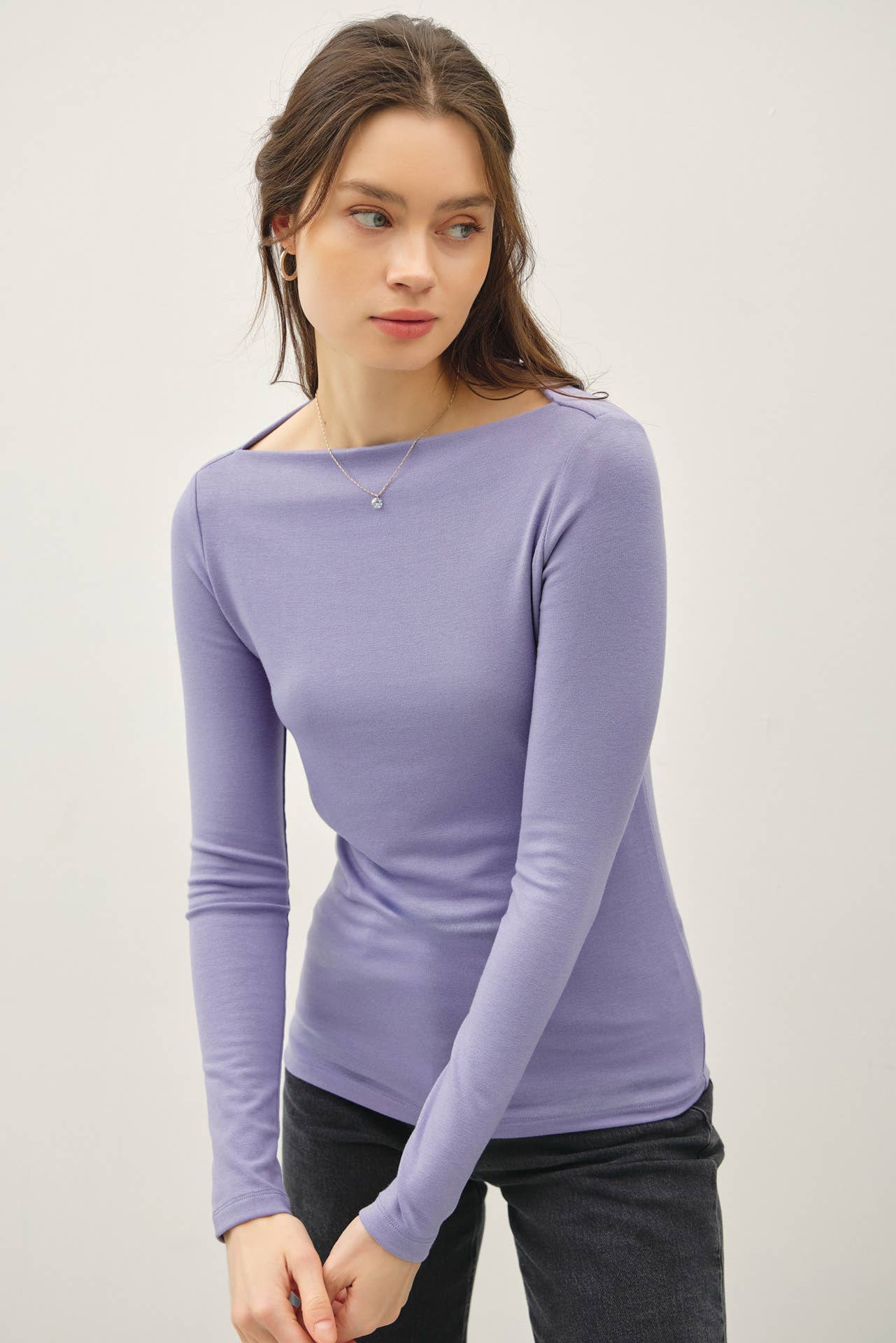 BASIC BOAT NECK LONG SLEEVE KNIT TOP