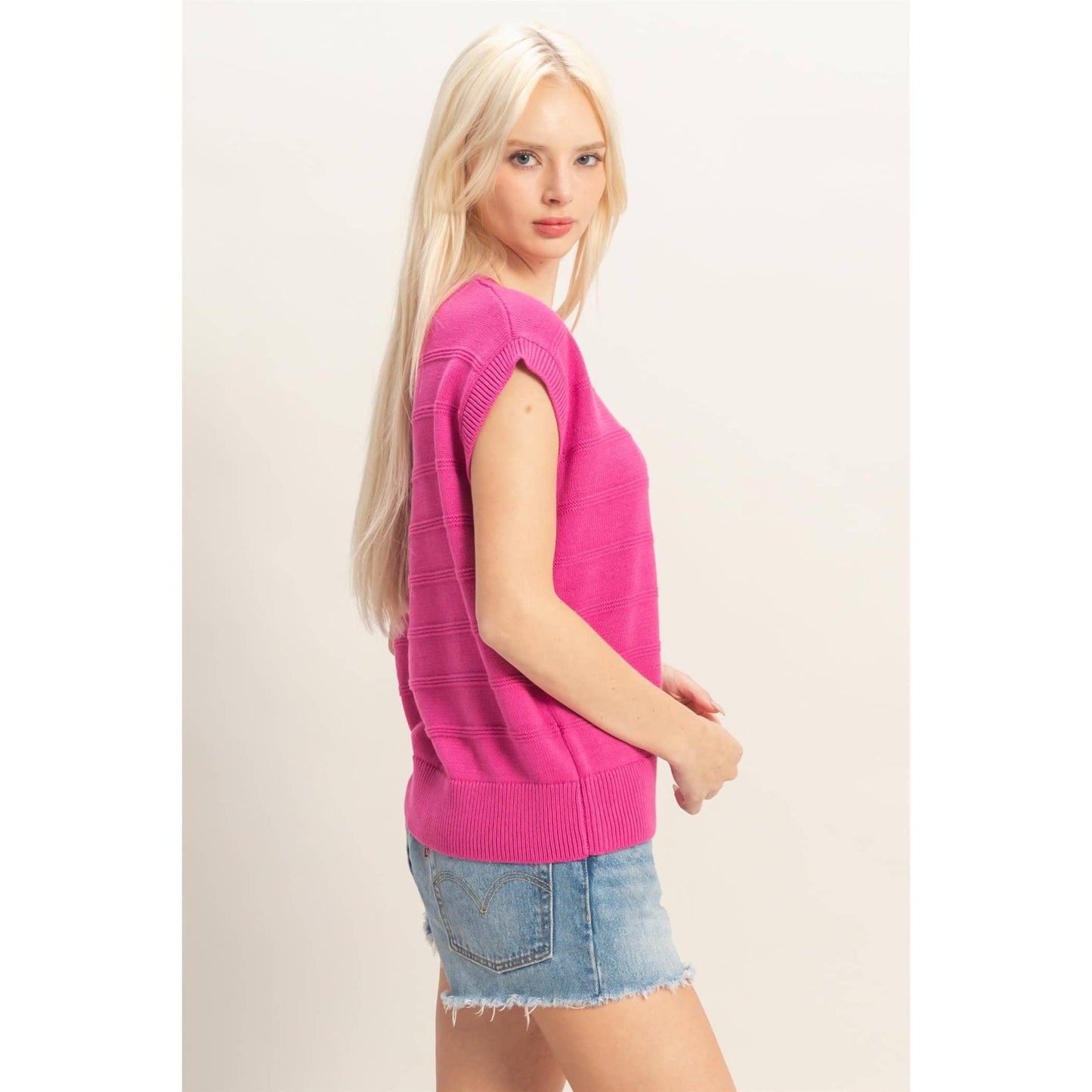 Textured Round Neck Dolman Sleeve Top