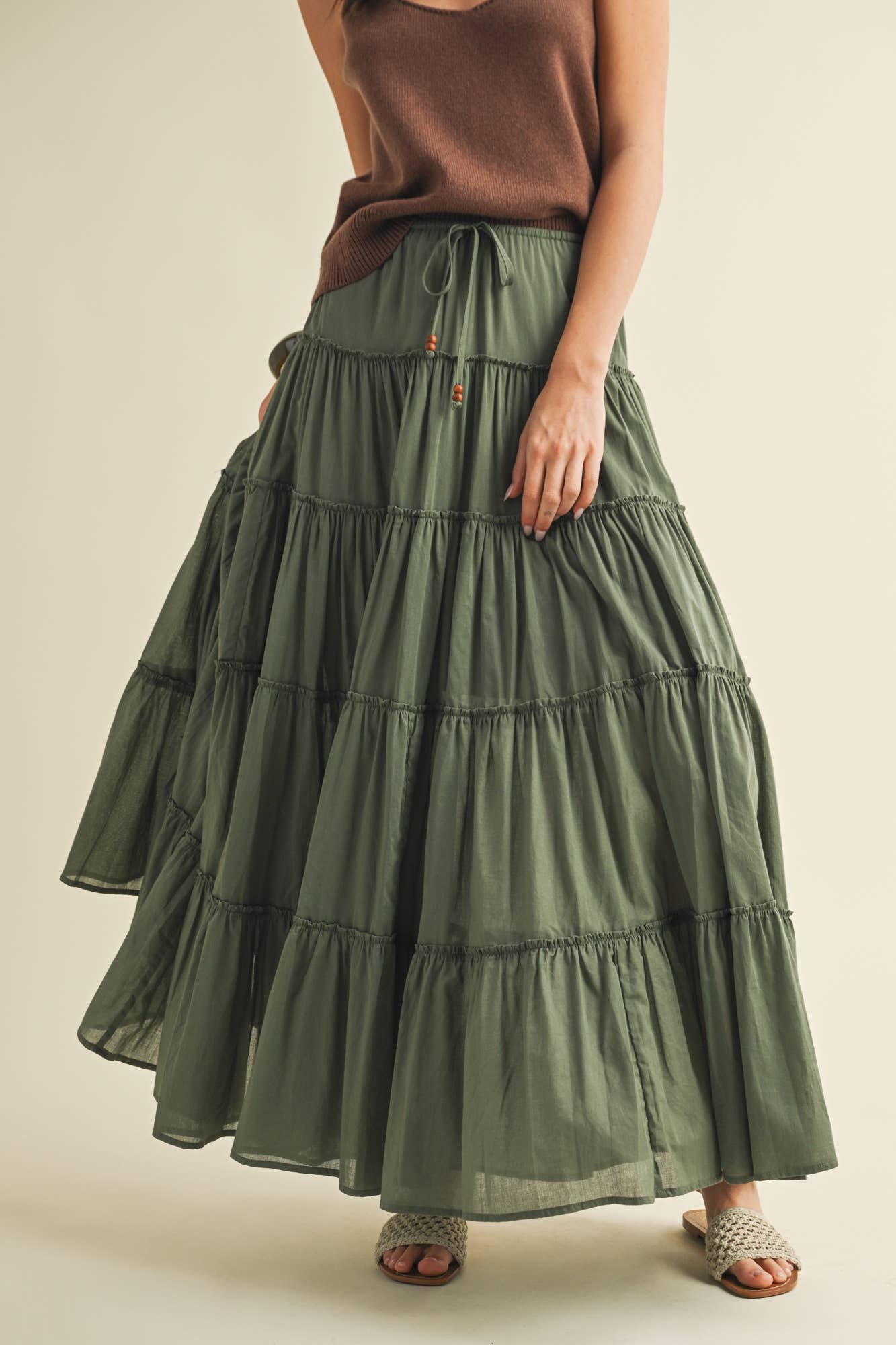MUSTARD SEED DRAWSTRING DETAIL TIERED MAXI SKIRT