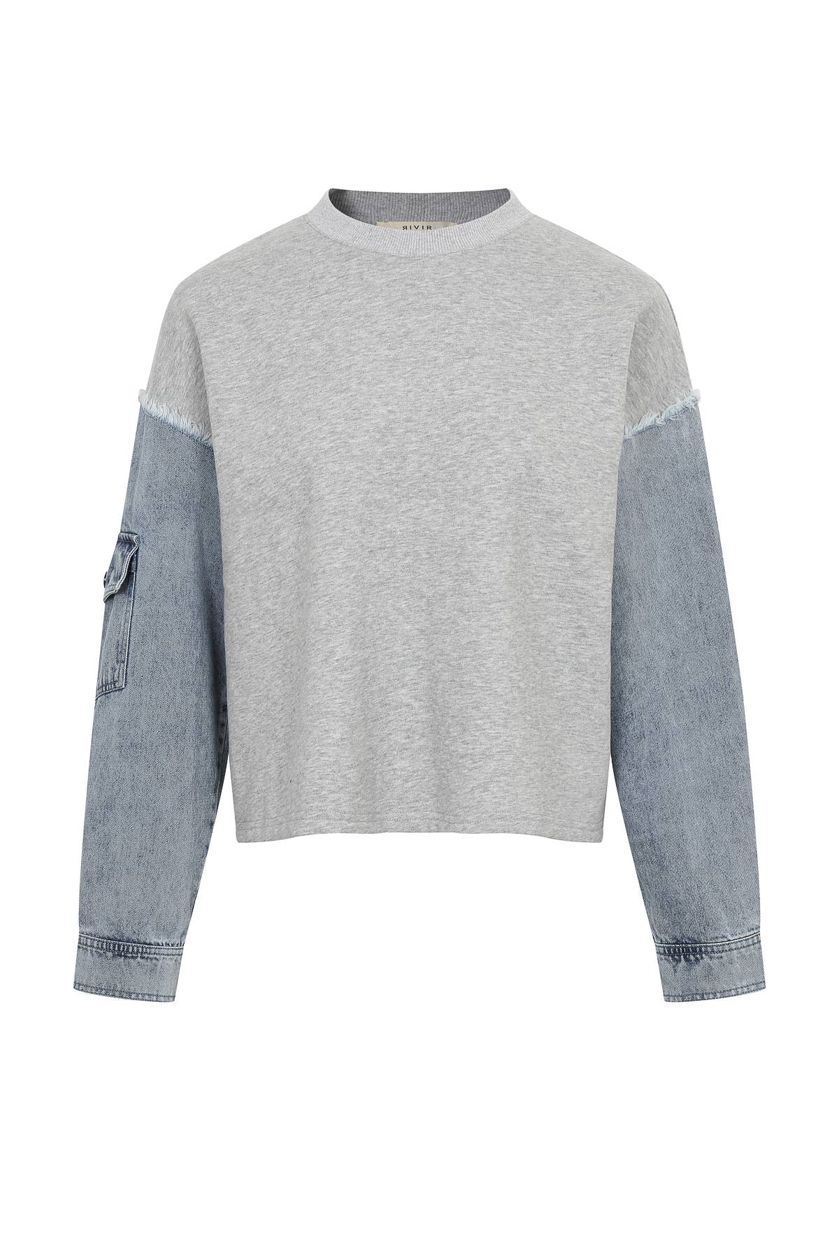 Denim Sleeve Code Sweatshirt By Rivir