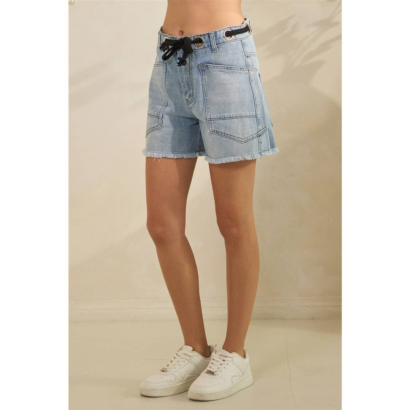 Denim Shorts with Drawcord Waist Detail by Veveret