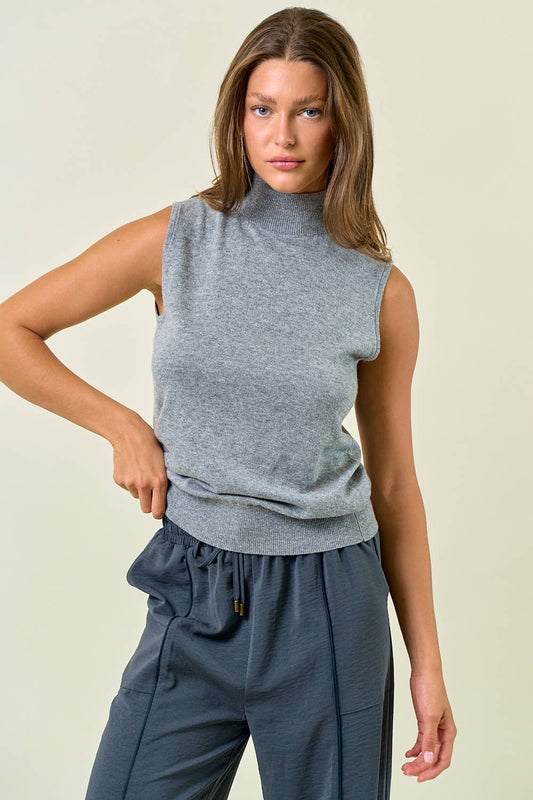 DOE & RAE BASIC MOCK NECK FINE KNIT SWEATER TOP