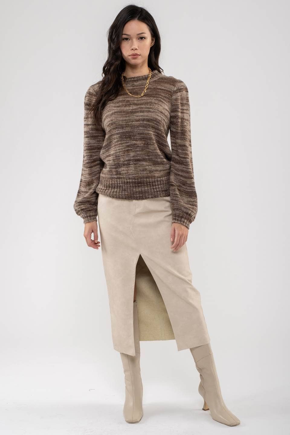 MOON RIVER MULTI-COLORED HEATHER KNIT SWEATER