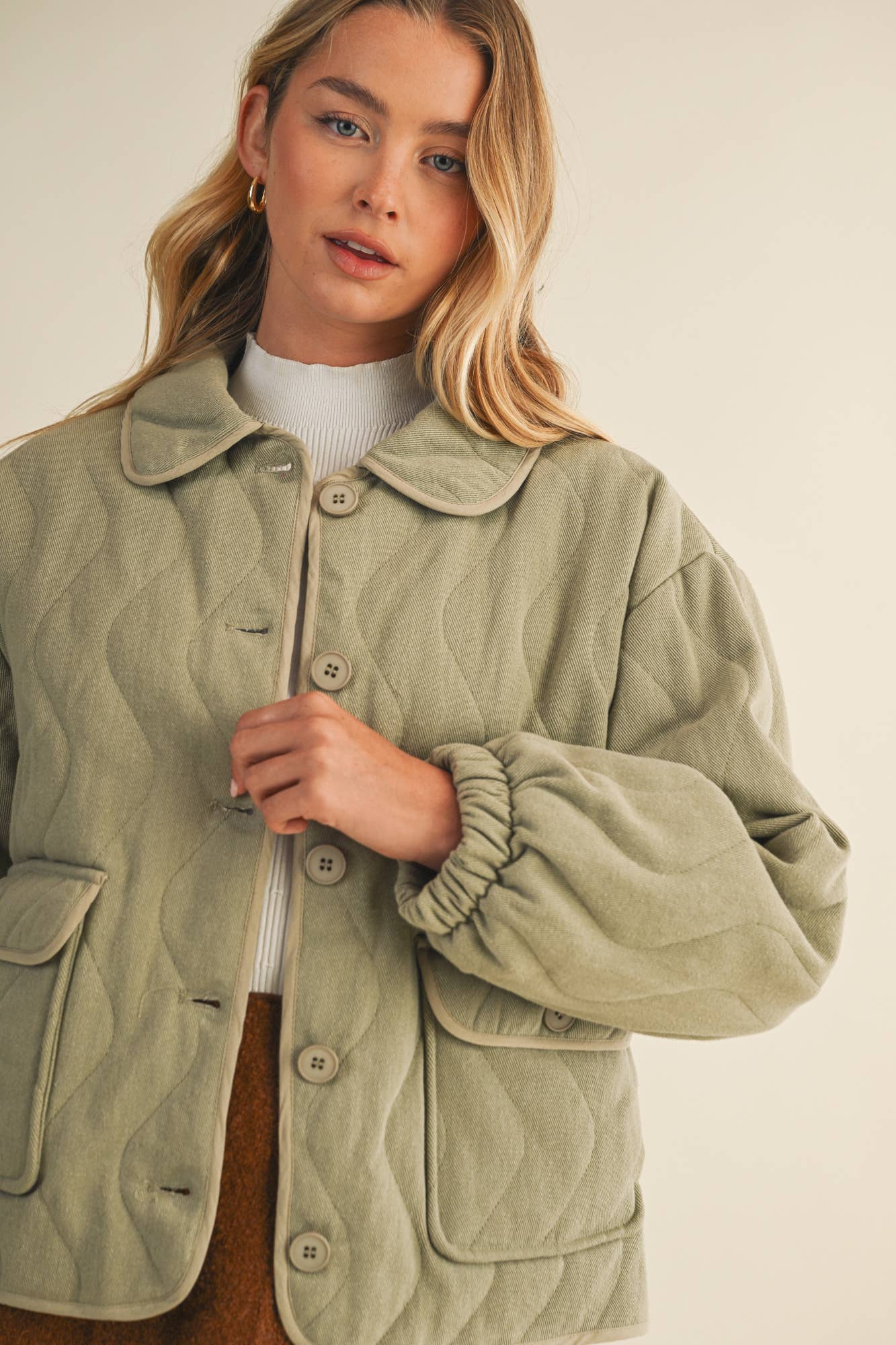 MUSTARD SEED WAVE QUILTED JACKET