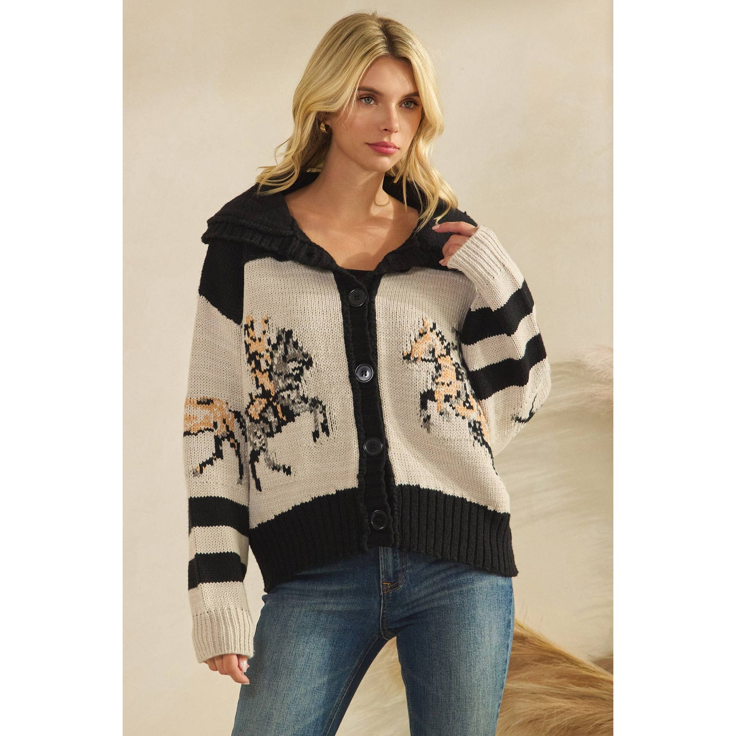 Horse Graphic Cardigan Sweater By Veveret