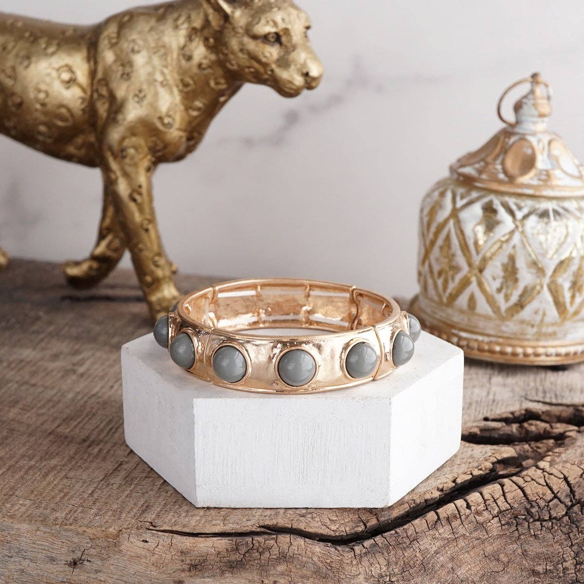 Eternity Statement Bangle Gold Tone Red Blue Brown Green Black Pearl