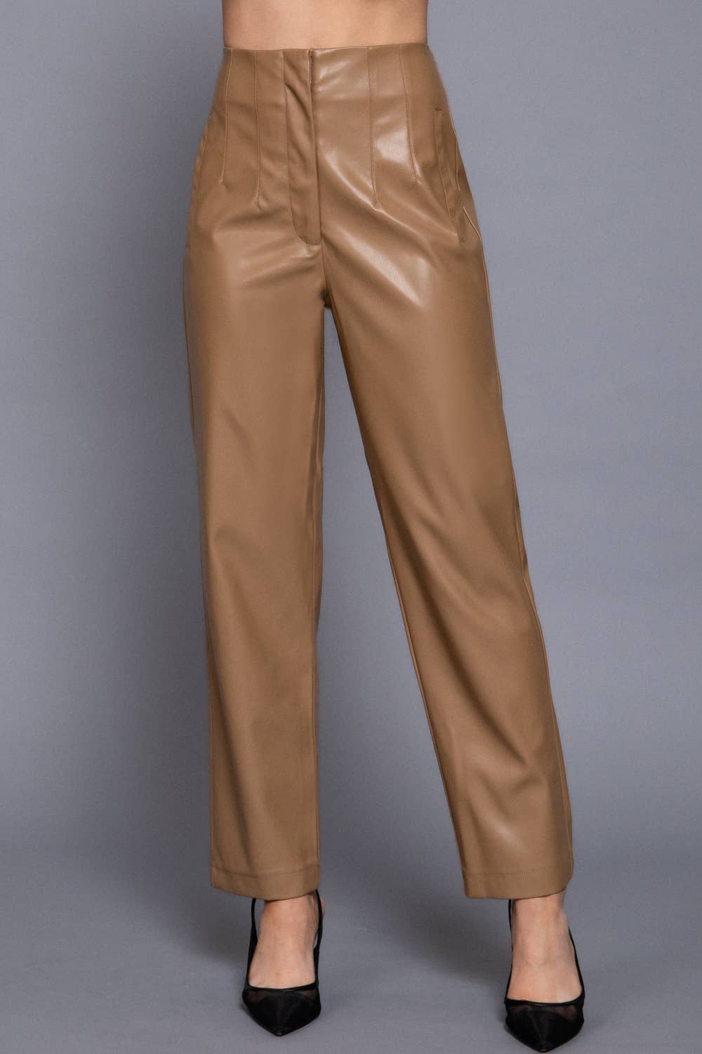 High Waist Slim Fit Faux Leather Long Pants