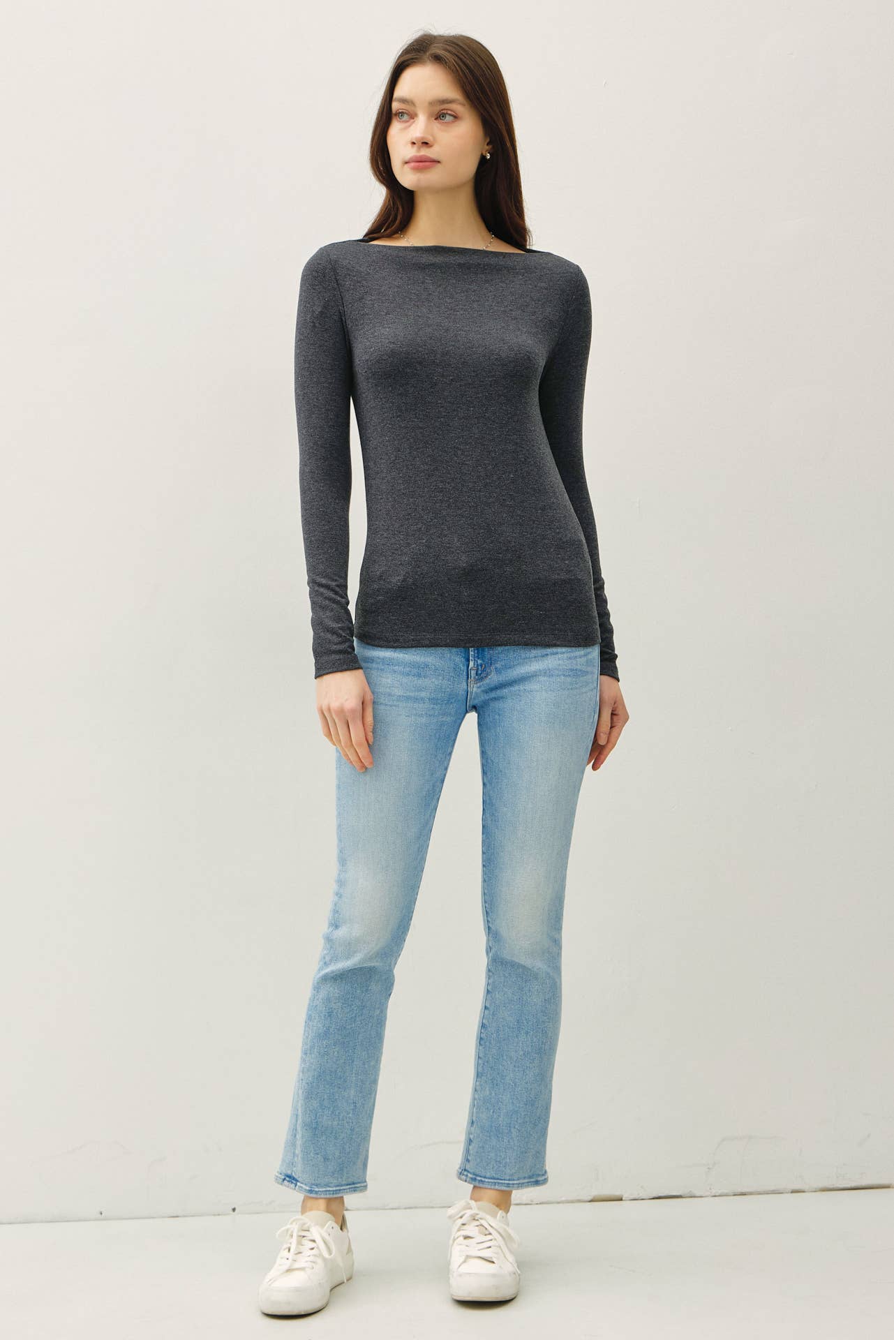 BASIC BOAT NECK LONG SLEEVE KNIT TOP