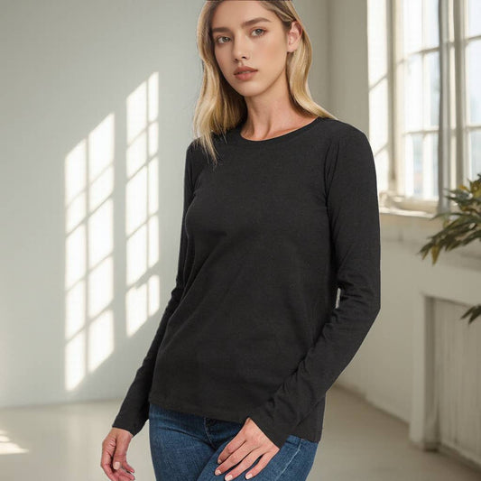 Cotton Crew Neck Long Sleeve Shirt