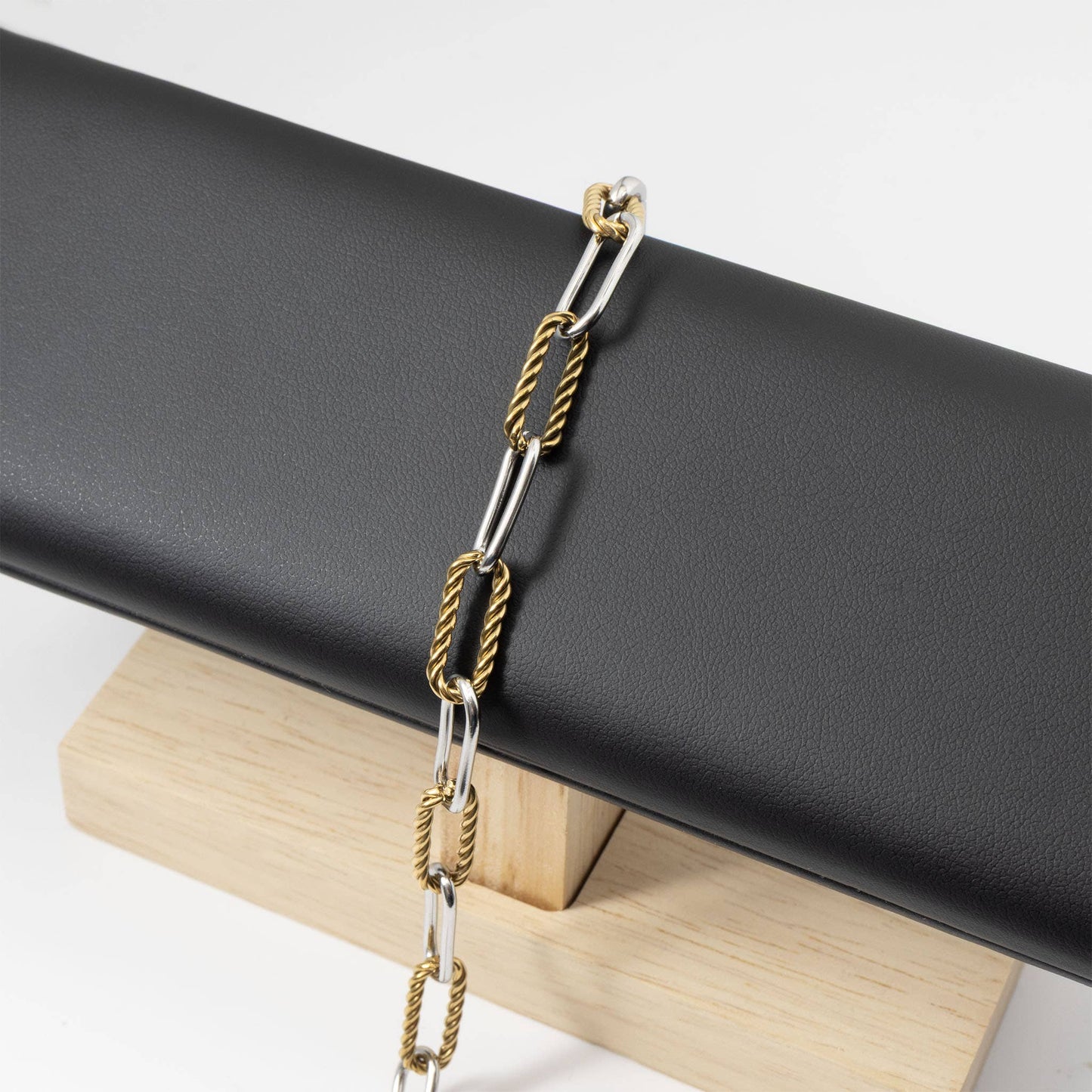 WJW 18K Gold Stainless Steel Mixed Metal Twist Chain Bracelet