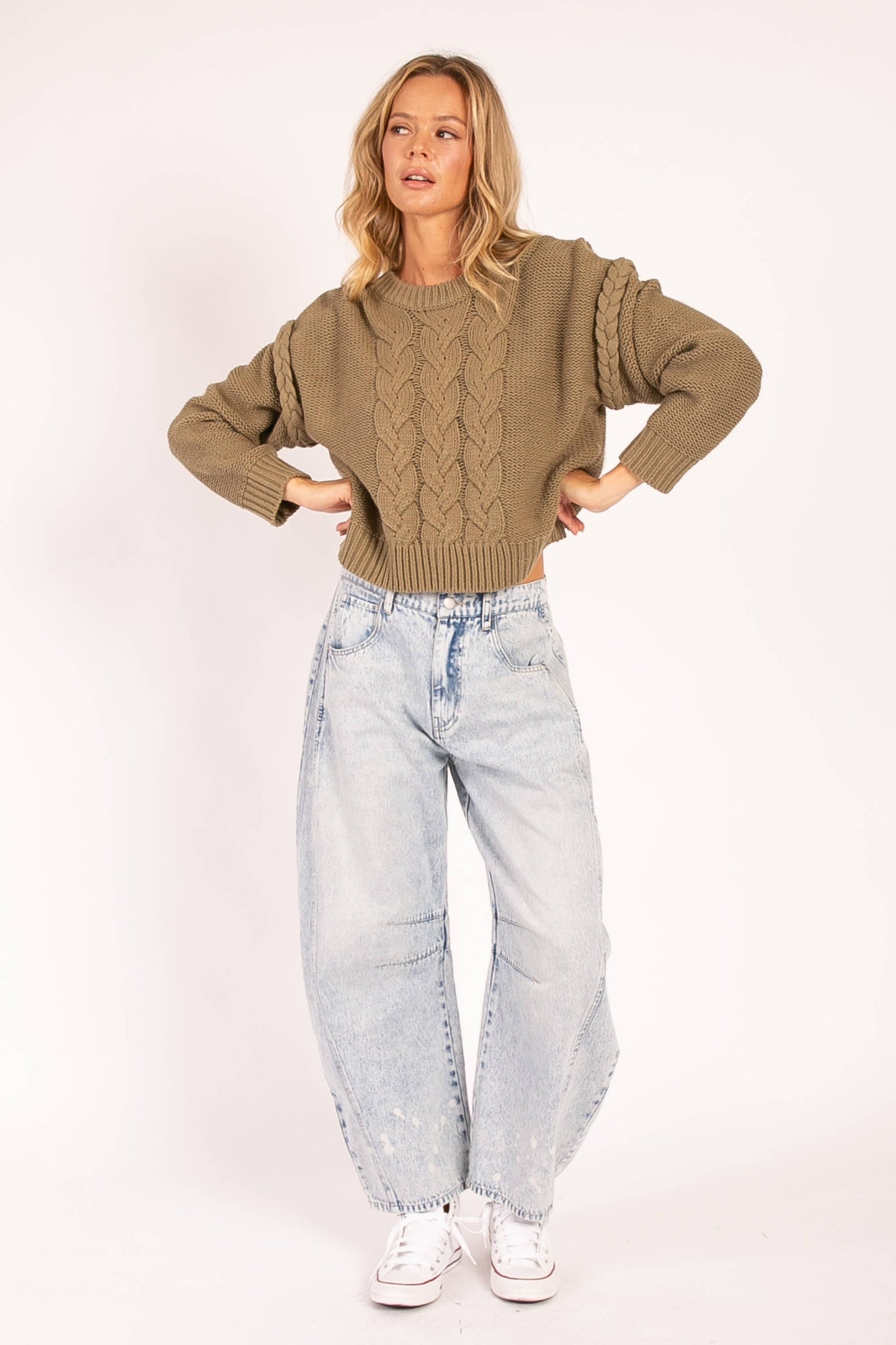 Heyson Chunky Cable Knit Sweater with Ribbed Hem