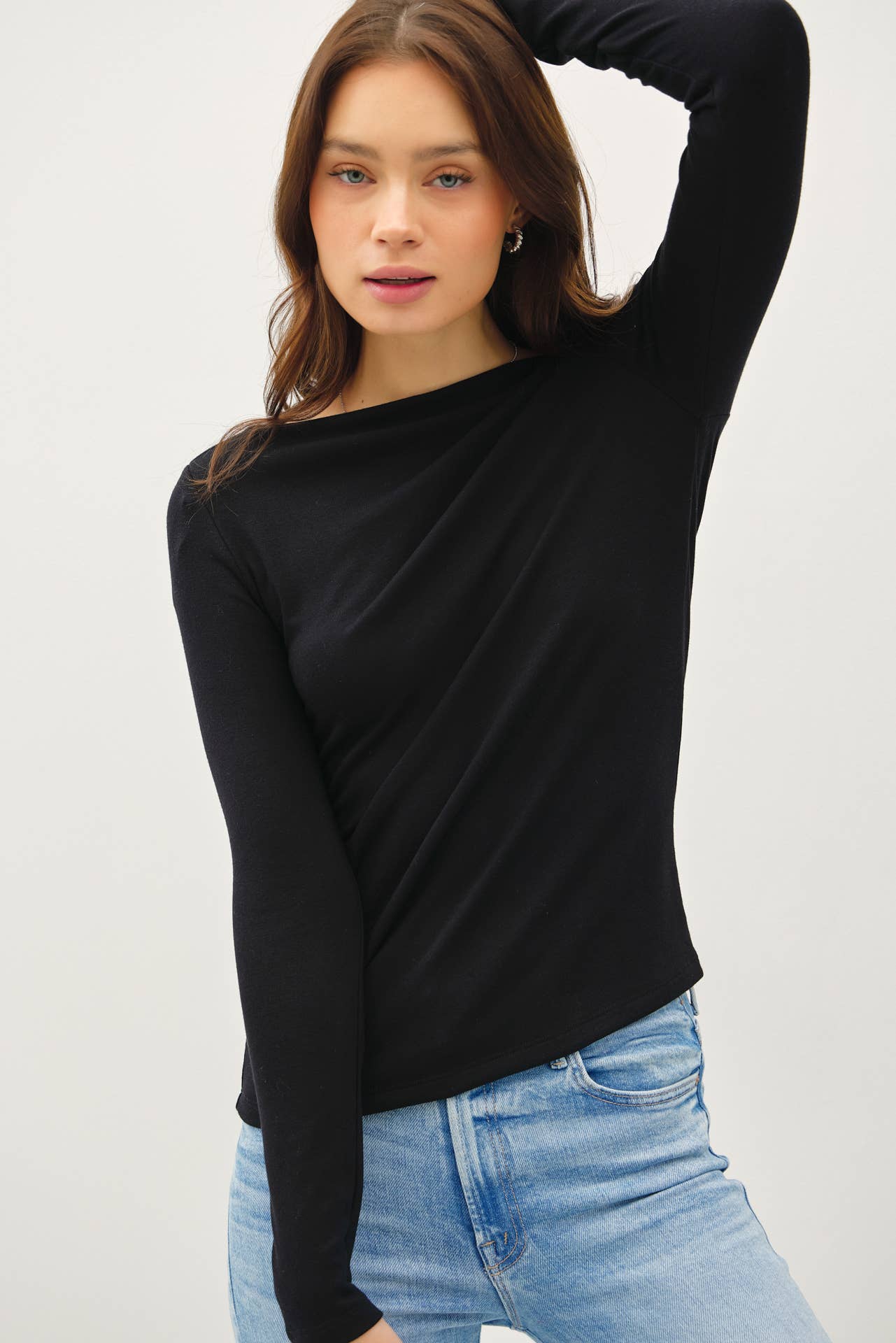 BASIC BOAT NECK LONG SLEEVE KNIT TOP