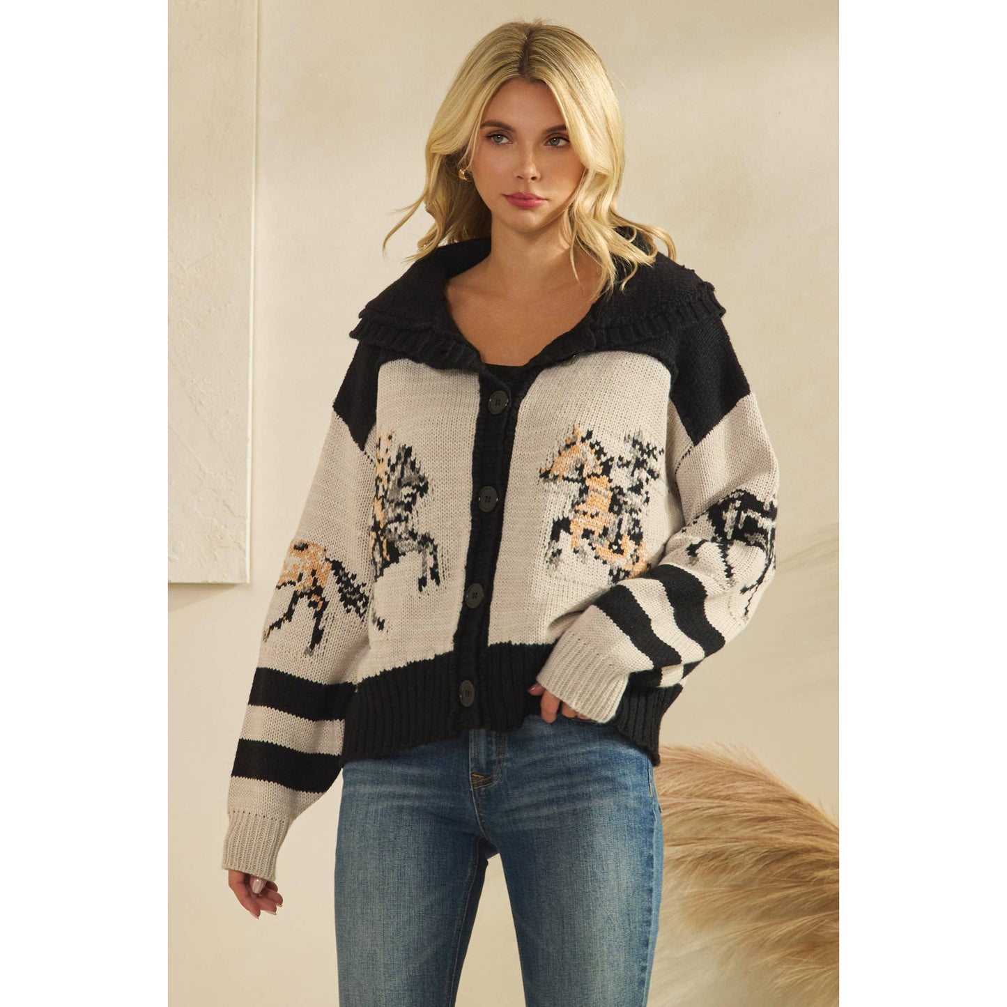 Horse Graphic Cardigan Sweater By Veveret